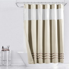 Yimobra Waffle Weave Shower Curtain Set with Snap-in Fabric Liner, Heavyweight Fabric with 12 Hooks, Waterproof and Washable, Mesh Top Window, 78 "x 72", Beige