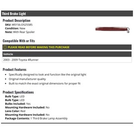 Marketplace Auto Parts 3rd Brake Light Stop Lamp Lens - Compatible with 2003-2009 Toyota 4Runner (with Rear Spoiler)