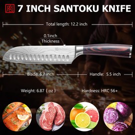 PAUDIN Santoku Knife, 7 Inch Kitchen Knife, Ultra Sharp Edge - Forged High Carbon German Stainless Steel, Professional Chef Knife with Ergonomic Handle, Gifts for Men and Women