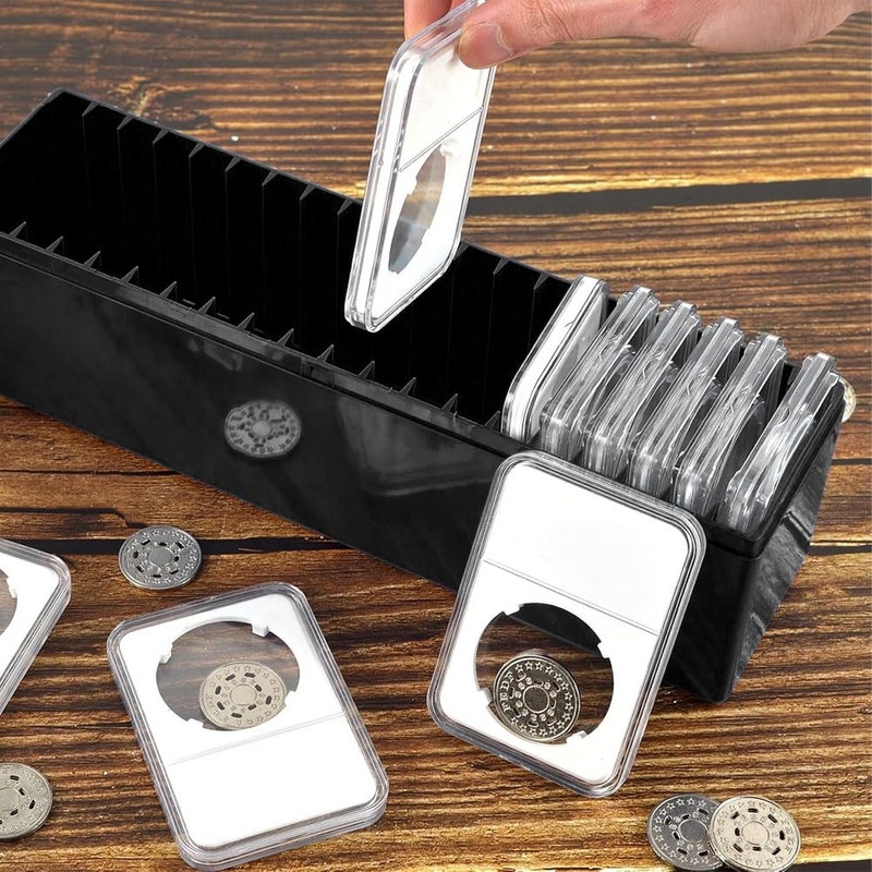 3 Pack Plastic Coin Slab Storage Boxes, Black Coin Slab