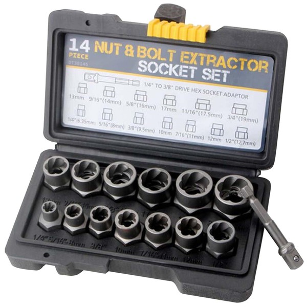 14-Teiliges Muttern Entferner Set, 6.35-19mm Schraubenausdreher Satz, Mutternsprenger-Ausdreher Set-Nut Remover