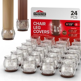 24 PCS Chair Leg Floor Protectors with Felt Pads X-Protector - 1.4" - 1.8" - Furniture Pads for Hardwood Floors - Clear Chair Pads - Floor Protectors for Chairs - Brown Chair Leg Covers!