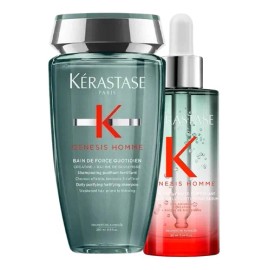 Kit Tratamiento Para Cabello Debilitado Anti Caida Kerastase Shampoo Anticaida Genesis Homme  Serum 250 Ml                                            