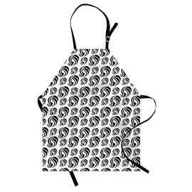 Ambesonne Tattoo Apron, Tattoo Style Young Woman Portrait with Luxuriant Hair Female Fashion Concept, Small Apron Bib with Adjustable Ties for Baking Painting, Small Size, White and Black