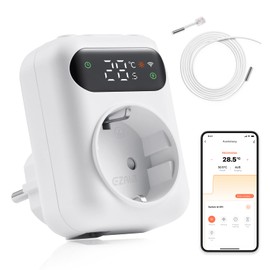 EZAIoT WLAN Socket Thermostat - Heating/Cooling/Timer, Includes 3 m & 5 cm Sensor, Smart Temperature Controller, 230 V, Wireless Control, for Greenhouse, Aquarium