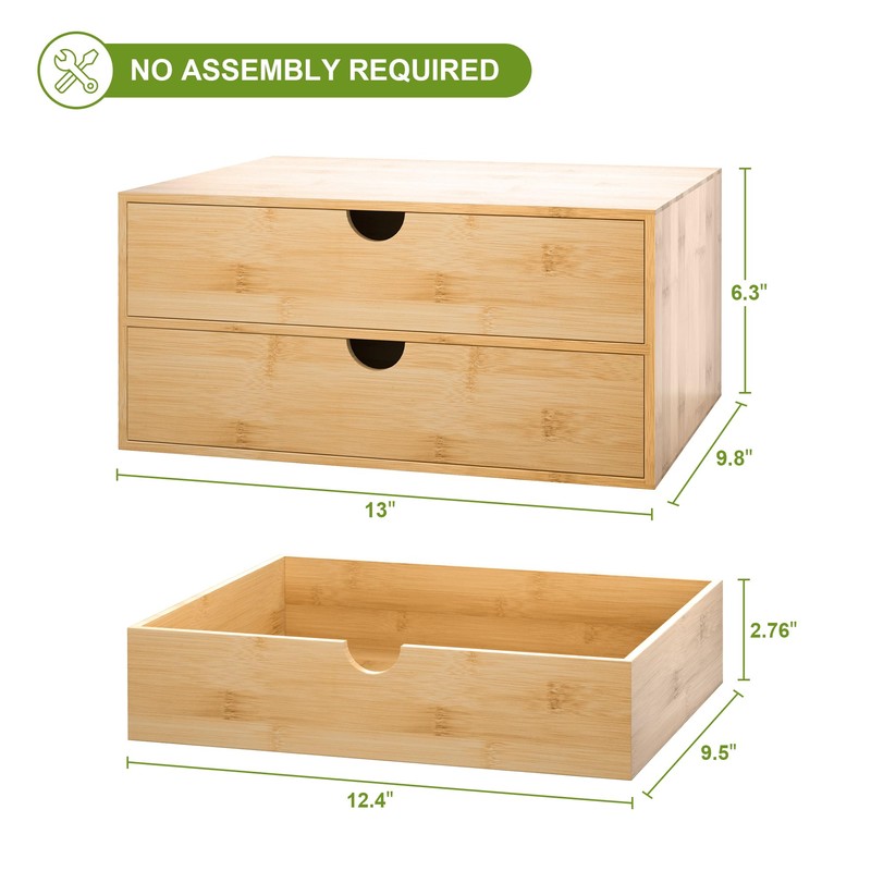 Bamboo Desk Drawer Organizer, Large Desktop Organizer with Drawers Tabletop