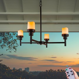 ALL FORTUNE Battery Operated Chandelier, Outdoor Hanging Candle Lights Battery Gazebo Lights, Outdoor Chandelier for Gazebo, Canopy, Pergola, Porch, Tent Decor (4)