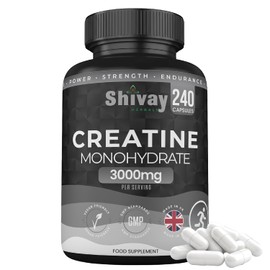 Creatine Monohydrate 240 Vegan Capsules – 3000mg per Serving | High Strength Pure Micronised Creatine | Muscle Strength, Power & Endurance - Made in UK by Shivay Herbals