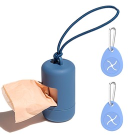 Briuhap Dog Poop Bag Holder, 3-Piece Hands-Free Hook and Waste Bag Dispenser Set with 1 Roll of Poop Bags, Fits Any Leash (Navy Blue)