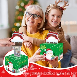 Meiidoshine Christmas Money Box for Cash Gift Pull, Surprise Money Holder for Kids Adults with 100Pcs Transparent Bags - Fun Ways to Give Cash As A Gift for Your Loved Ones