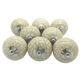 G Decor Cream Crackle Handmade Design Round Ceramic Door Knobs, Vintage, Shabby Chic, Interior Furniture, Cabinet Wardrobe Cupboard Drawers Pulls Handles (8-Pack)