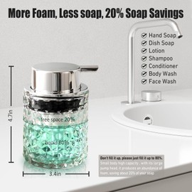 Malachi Foaming Hand Soap Dispenser, Refillable Clear Glass Pump Bottles for Liquid or Lotion, Modern Foam Dispenser for Bathroom, Kitchen, Commercial (Clear)