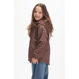 WELAKEN Girls' Leopard Print Fleece Rain Jackets Lightweight Waterproof Hooded Raincoats Windbreakers