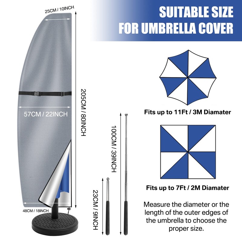 Teynewer Parasol Cover Waterproof, Cantilever Parasol Protective Cover with Telescopic