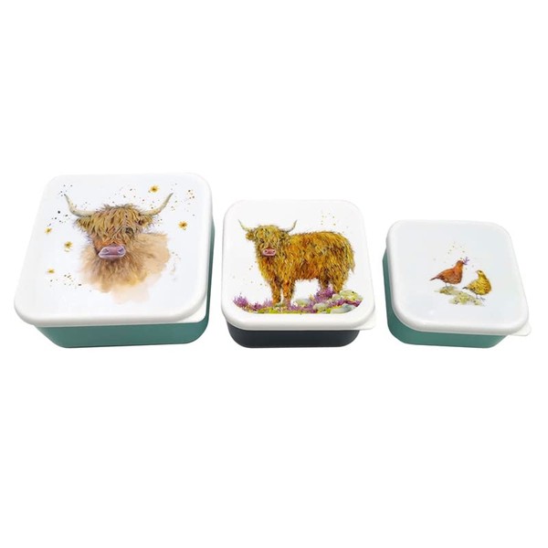 Puckator Jan Pashley Highland Coo Cow Set of 3 Lunch