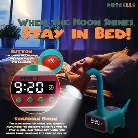 PRIXELLE-Kronosaur digital Alarm Clocks bedside –sleep trainer clock, Dinosaur clock, Digital alarm clock for kids,Kids Alarm clock with light,Gro clock with sleep sounds, Kids clock alarm & led clock