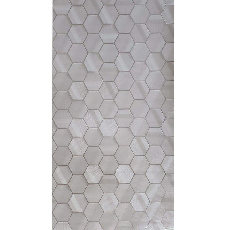 Modern Hexagon Taupe Metallic Fabric Textured Wallpaper Geometric 3D