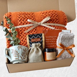 Get Well Soon Gift Baskets for Women – Care Package for Women After Surgery, Thinking of You Gifts, Birthday Basket, Self Care Gift Box, Comfort Hug in a Box (Burnt Orange)