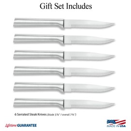 Rada Cutlery Six Serrated Steak Knives Gift Set (S6S), 6-Piece Knife Set, Stainless Steel Blades, Silver Handle