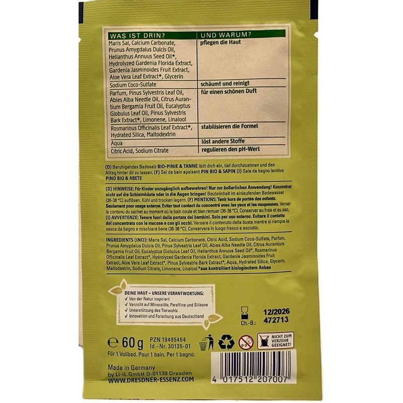Dresdner Essenz Bath Salts Organic Pine & Fir Time to