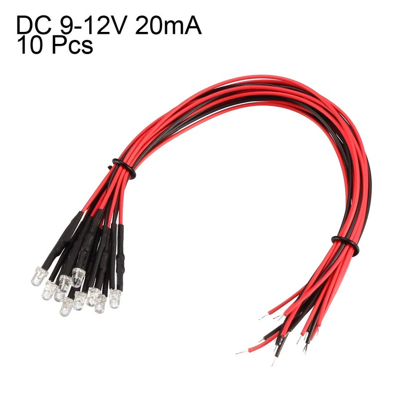 sourcing map 10Pcs 3mm Pre Wired LED, Blue DC9-12V Clear