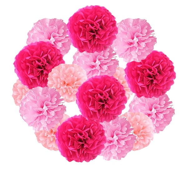 15pcs 8'' 10'' 12''Paper Pom Poms Decorations Party Pink Tissue