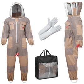 Beekeeper Suit, Women and Men Full Body Coverall, Apiarist Ventilated Bee Suit, Beekeeping Costume, Beekeeper Coverall With One Pair of Gloves (Large)