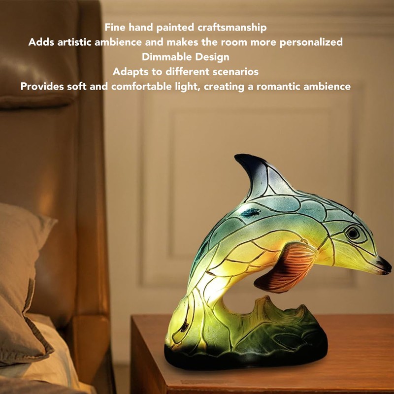 Animal Table Lamp Retro USB Plug in Decorative Resin Dolphin