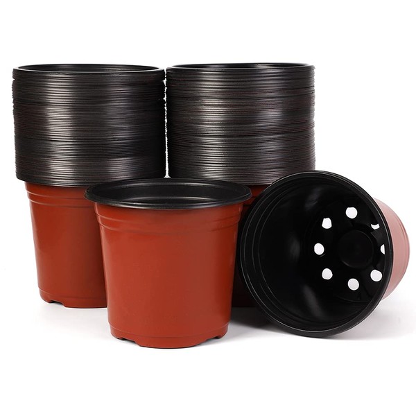 JERIA 50 Pcs 6” Plastic Nursery Pot/Pots, Plant Pots, Seed Starting Pot Flower Plant Container(Red)