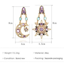 Fashion Sun Moon Earrings Crystal with Diamonds Dangling Women's Asymmetrical Earrings
