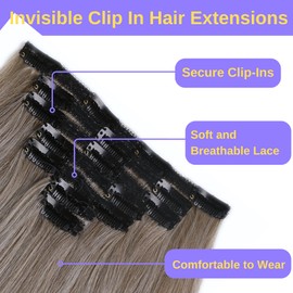 Ash Brown Clip In Hair Extensions 24Inch Invisible Straight Clip In Extensions for Women Professional Salon Hair Extension Clip Ins (7Pcs 150G)