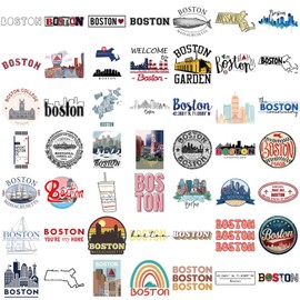 50pcs Boston Stickers for Water Bottle Love Boston Stickers for Kids Teens Adults Traveler City Waterproof Stickers for Laptop Guitar Luggage Cup Scrapbook (Boston)