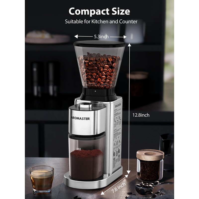 Aromaster Coffee Bean Grinder with 48 Gind Settings, Conical Burr