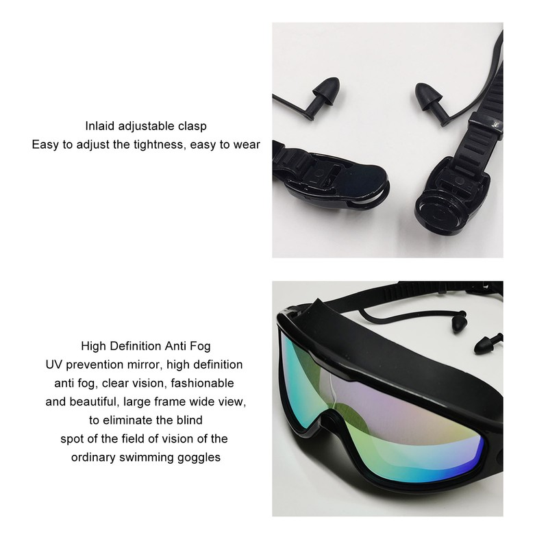 Swim Goggles with Earplugs PC Silicone Clear Lens Wide View