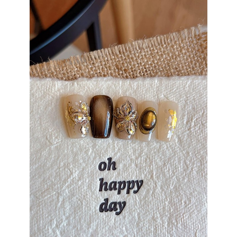 WENYUEN Gold Foil Relief Devil Flower Nail Stickers 3D 3D