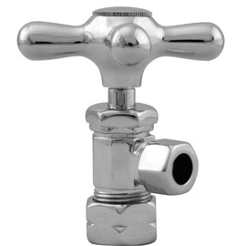 Westbrass D105X-20 Cross Handle Angle Stop Shut Off Valve, 1/2" Copper Pipe Inlet with 3/8" Compression Outlet, Stainless Steel