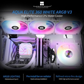 Thermalright Aqua Elite 360 White V3 Liquid CPU Cooler, 360 Cooling Row Size, 3 x 120mm PWM Fans, S-FDB Bearings,for AMD/AM4/AM5, Intel LGA1150/1151/1155/1156/1200/2011/1700,Desktop CPU Cooler AIO