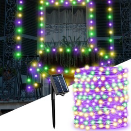 Baquler 98ft 8 Modes 300 LED Solar Mardi Gras Lights Outdoor Decor Waterproof Solar Lights for Outside Christmas Yard Decor Supplies(Yellow Green Purple,1 Pieces)