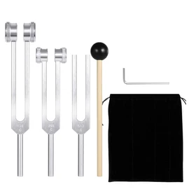 Zicojia (128Hz, 256Hz, 512Hz) Tuning Fork Set, Tuning Forks with Reflex Hammer for Chakra/Healing/Sound Therapy/Repair