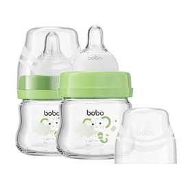 YOHKOH Glass Baby Bottles with Slow Flow Nipple, Newborn Anti-Colic Baby Bottles for 0+ Months, Wide Neck Feeding Bottle, Clear (Green, 2.7oz (Pack of 2))