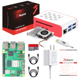 iRasptek Starter Kit for Raspberry Pi 5 RAM 8GB -Pre-Loaded with 64GB Edition Raspberry Pi OS （Red&White Case）