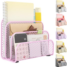gianotter Mail Organizer Countertop, Metal File Holder with 3-Slot, Pink Desk Accessories for Women Office (Pink)