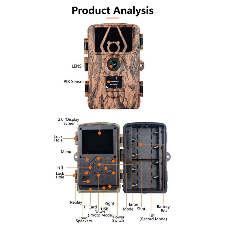 Trail Camera IP66 Waterproof 4K 60MP 0.2s Trigger 120° Wide