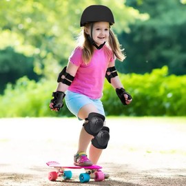 Udbrud Children's Protective Gear Set, Knee Pads, 7-in-1 Set, Shock and Impact Resistant for Skateboard, Longboard, Stunt Scooter, Bicycle, Roller Skates (Black)