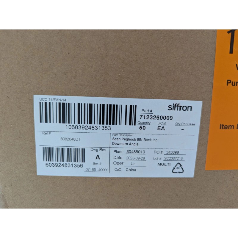 Siffron Case of 50 Siffron Scan Peg Hooks Commercial Retail