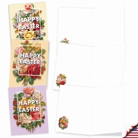 The Best Card Company 20 Assorted Blank Easter Notecards Boxed Set 4 x 5.12 Inch with Envelopes (10 Designs, 2 Each) Flowers for Eastertime AM3532EAB-B2x10