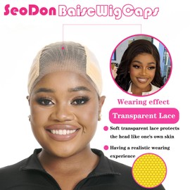 Lace Wig Grip Cap for Women 4x5 Transparent Lace Wig Caps Non Slip Wig Gripper for Keeping Wigs In Place Adjustable Wig Cap with Grip Headband Make Your Wigs Glue Free (Nude, Small)