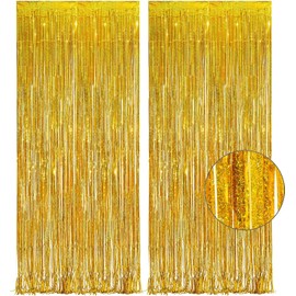 Yuanbigtai Gold Foil Fringe Tinsel Backdrop Glitter - 3.3X8.2 Ft Party Streamers Backdrop Curtains for Birthday Christmas New Year Prom Disco Dancing Ball Graduation Theme Party Decorations