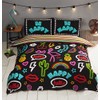 Rapport Funky Neon Reversible Striped Duvet Cover Bed Set, Polycotton,