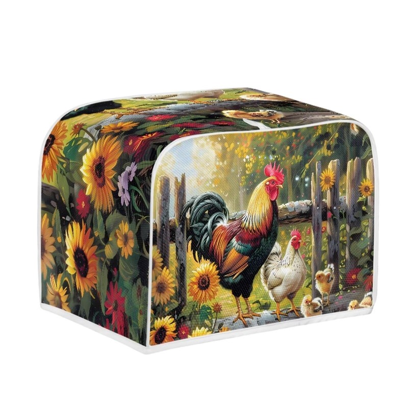 JEOCODY Sunflower Rooster Toaster Oven Covers for Kitchen Polyester Fabric